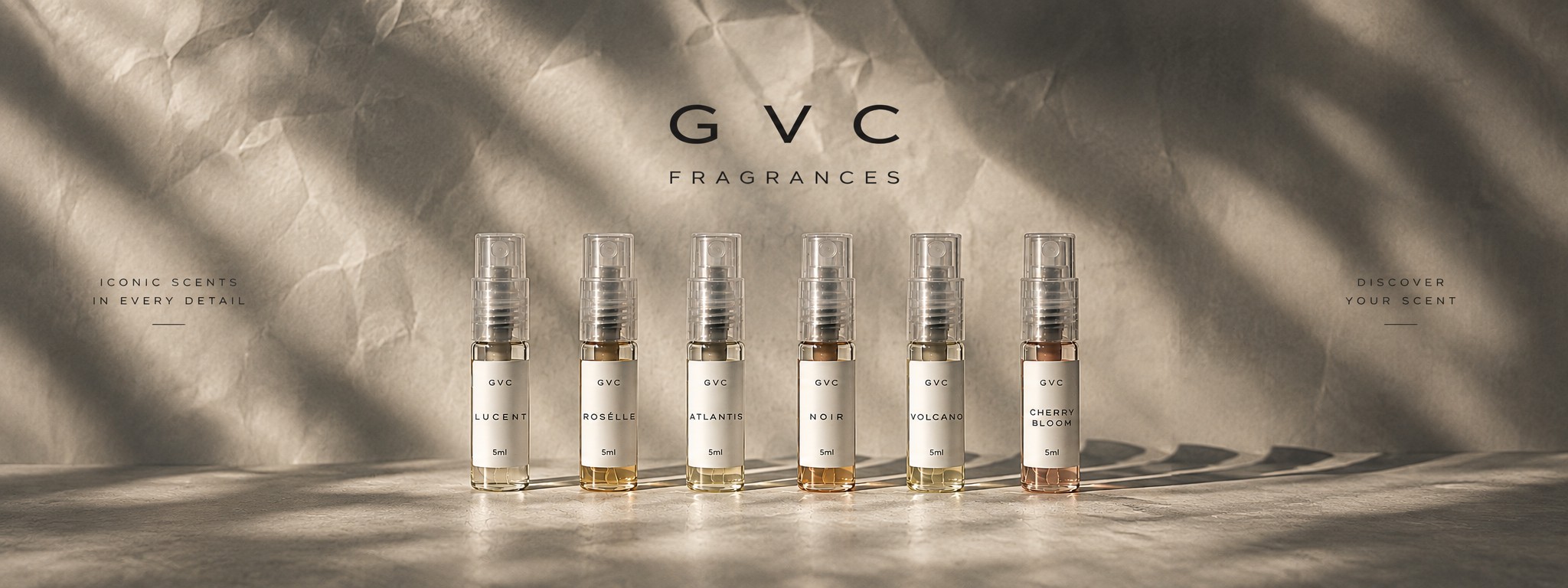 GVC Discovery Set — Atlantis · Rosélle · Lucent · Volcano · Cherry Bloom · Noir 5ml each